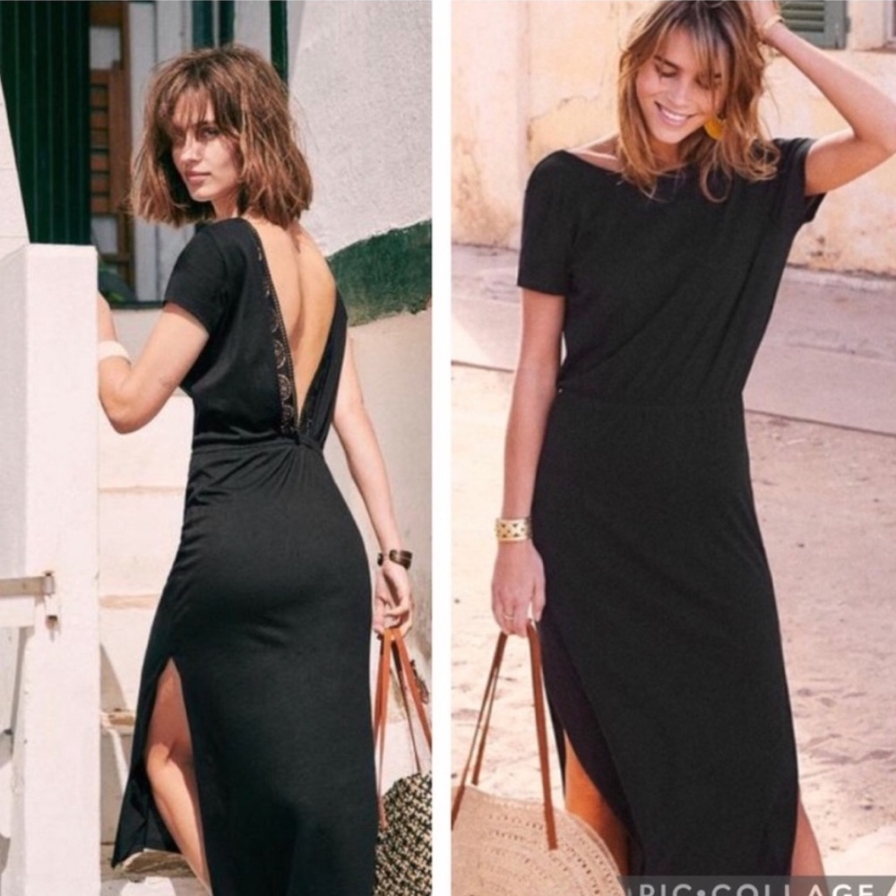 Sezane Navy Dress with Lace Detail